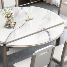 亮光岩板餐桌椅组合可伸缩实木餐桌家用小户型圆桌方圆两用吃饭桌