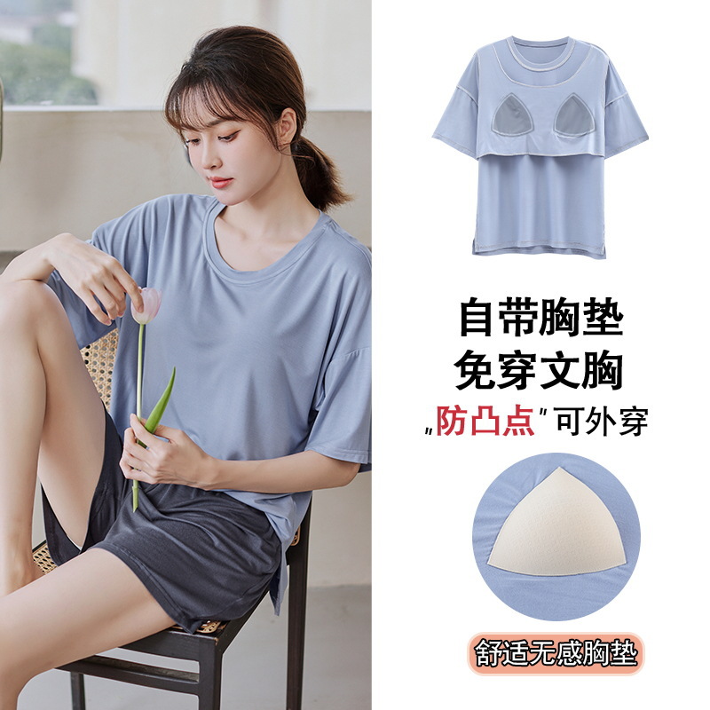 Best-Seller on Douyin Padded Pajamas Women's Summer New Modal Short Sleeve Two-Piece Suit Net Red Wind Homewear