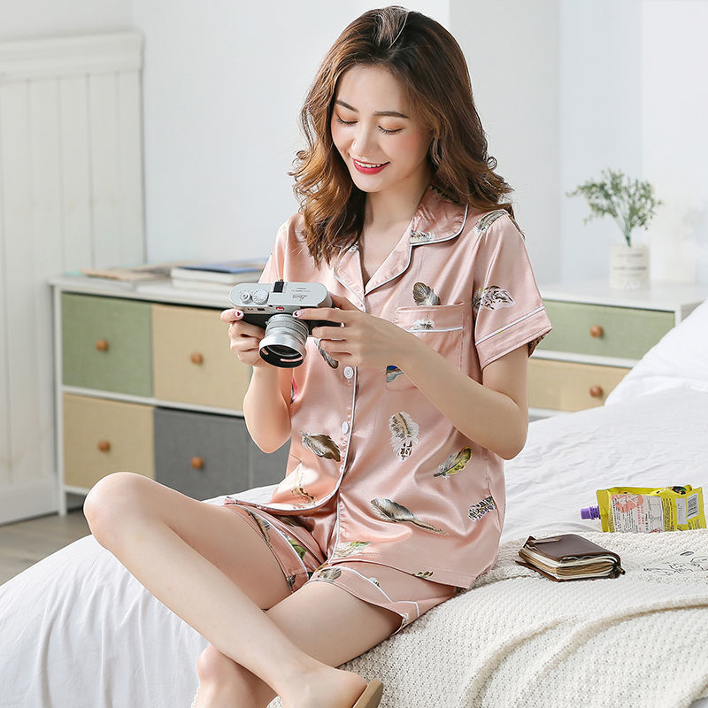 冰丝睡衣女夏季短袖套装学生韩版可爱夏天薄款女士仿真丝绸家居服