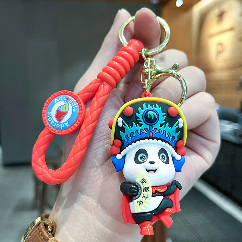 Cute National Fashion Chinese Style Folk Panda Three-Dimensional Doll Car Keychain Pendant Ornaments Night Market Gift Wholesale