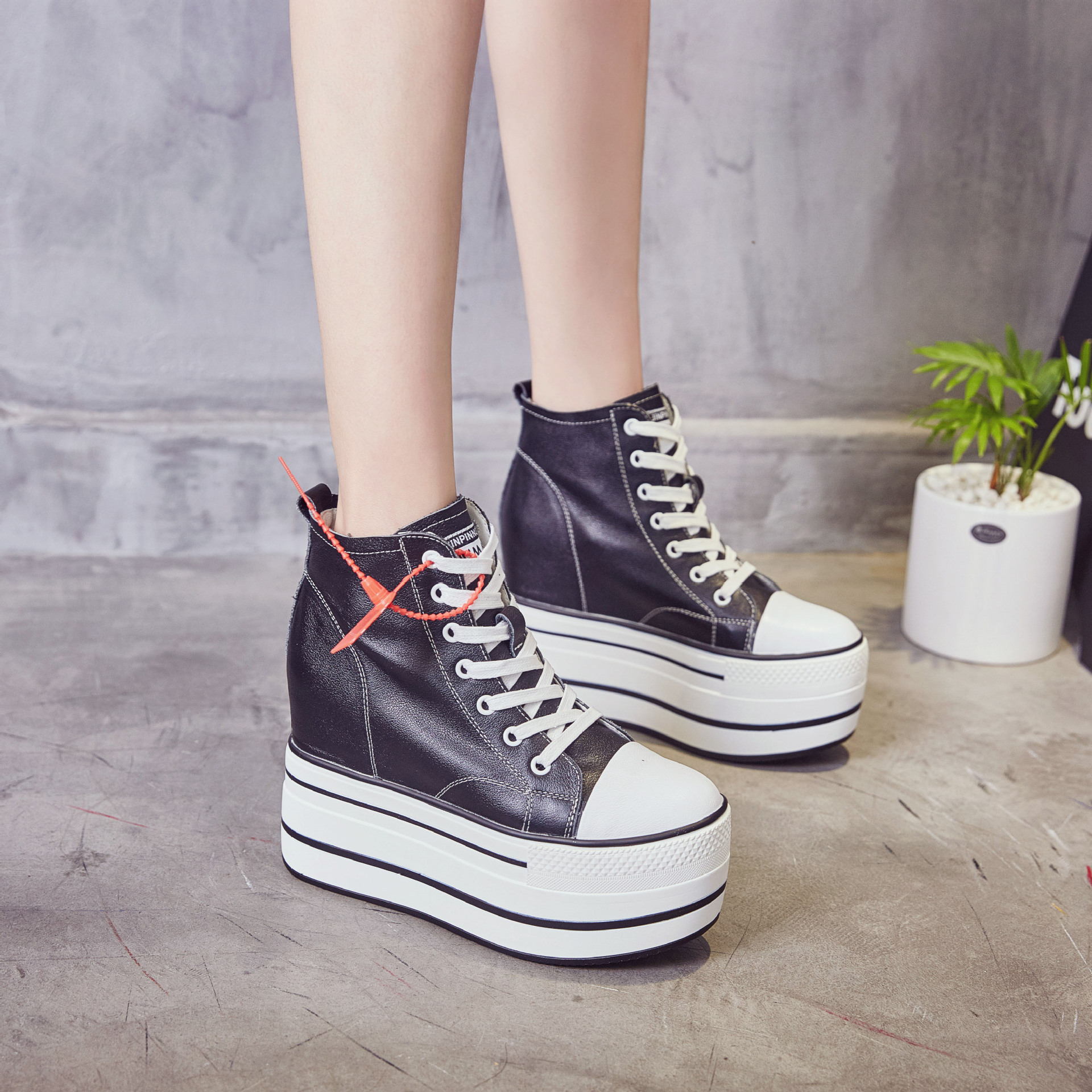 2021新款高帮松糕鞋增高12cm舒适耐磨显身材休闲韩版厚底女式单鞋