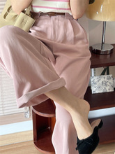 2024年夏季新款女小个子高腰垂感显瘦阔腿裤宽松直筒粉色休闲裤子