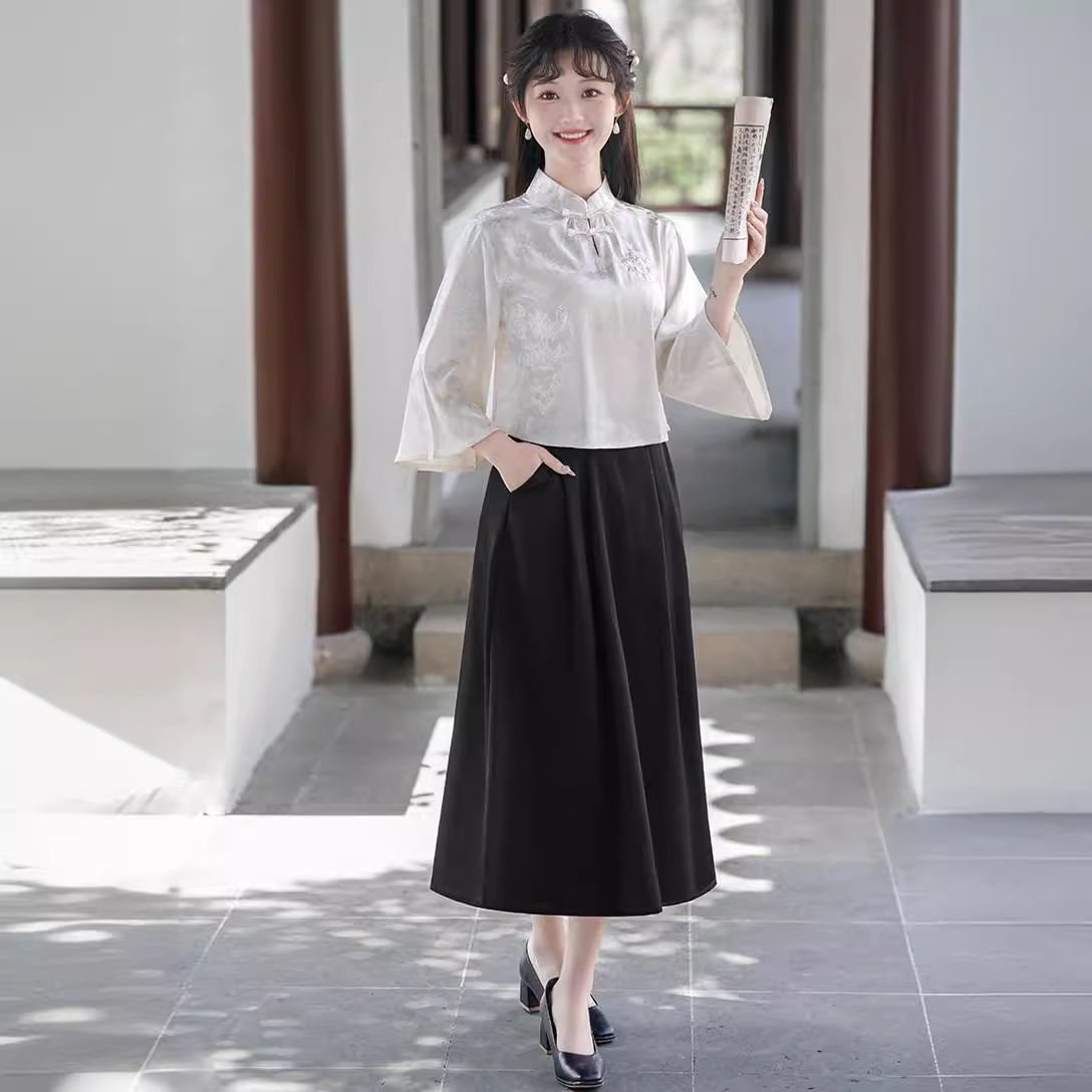 2024夏新中式复古民国风气质女装高档提花刺绣改良唐装禅茶服套装