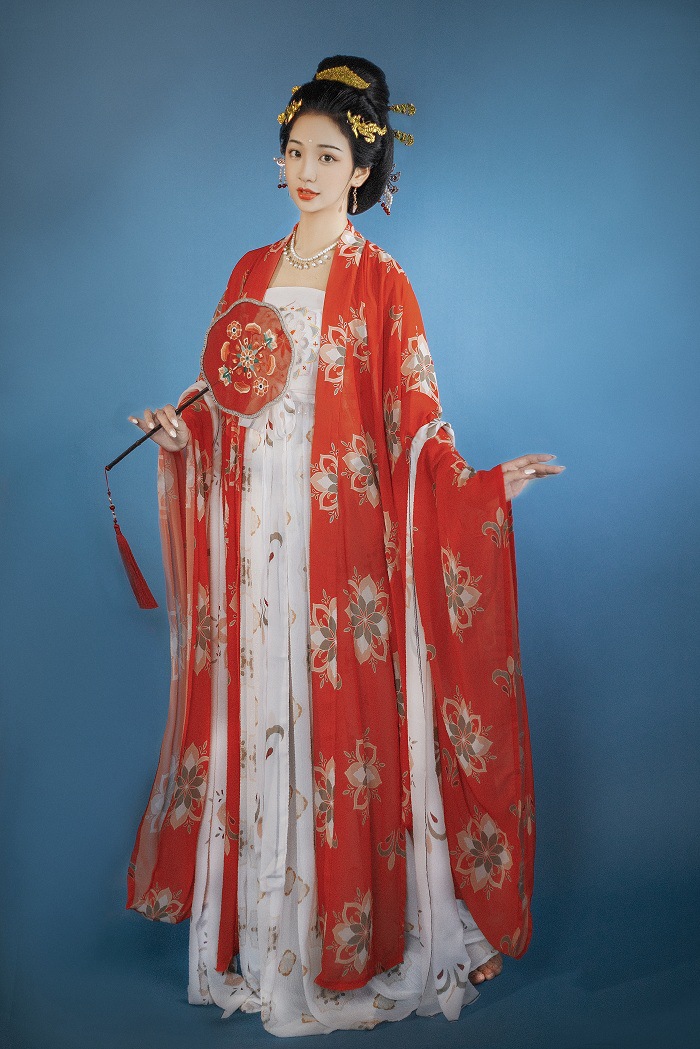 原创 妃子笑 唐风唐制汉服女大袖衫披帛诃子刺绣裙套装夏季