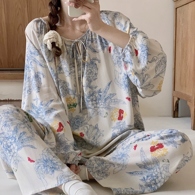 绵绸睡衣女春秋夏季人造棉套装长袖绵绸家居服大码宽松薄长款休闲