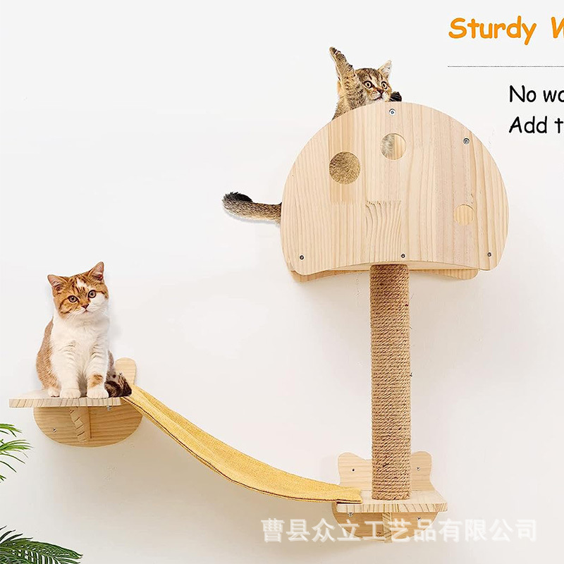 New Cat Climbing Frame Solid Wood Wall Jumping Platform Shelf Wall-Mounted Cat Nest Scratching Pole Cat Toy Cat Climbing Frame