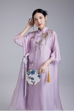 中国风复古改良汉元素真丝大码旗袍中式连衣裙刺绣新中式真丝长裙