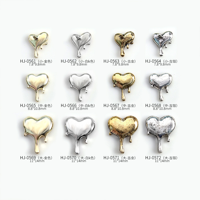 New Niche Advanced Alloy Love Liquid Flow Cool Girl Hot Girl Wind Color Retention Nail Ornament Hj0561