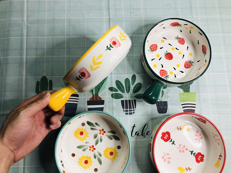 Household Hand-Painted Handle Bowl Ceramic Baking Bowl