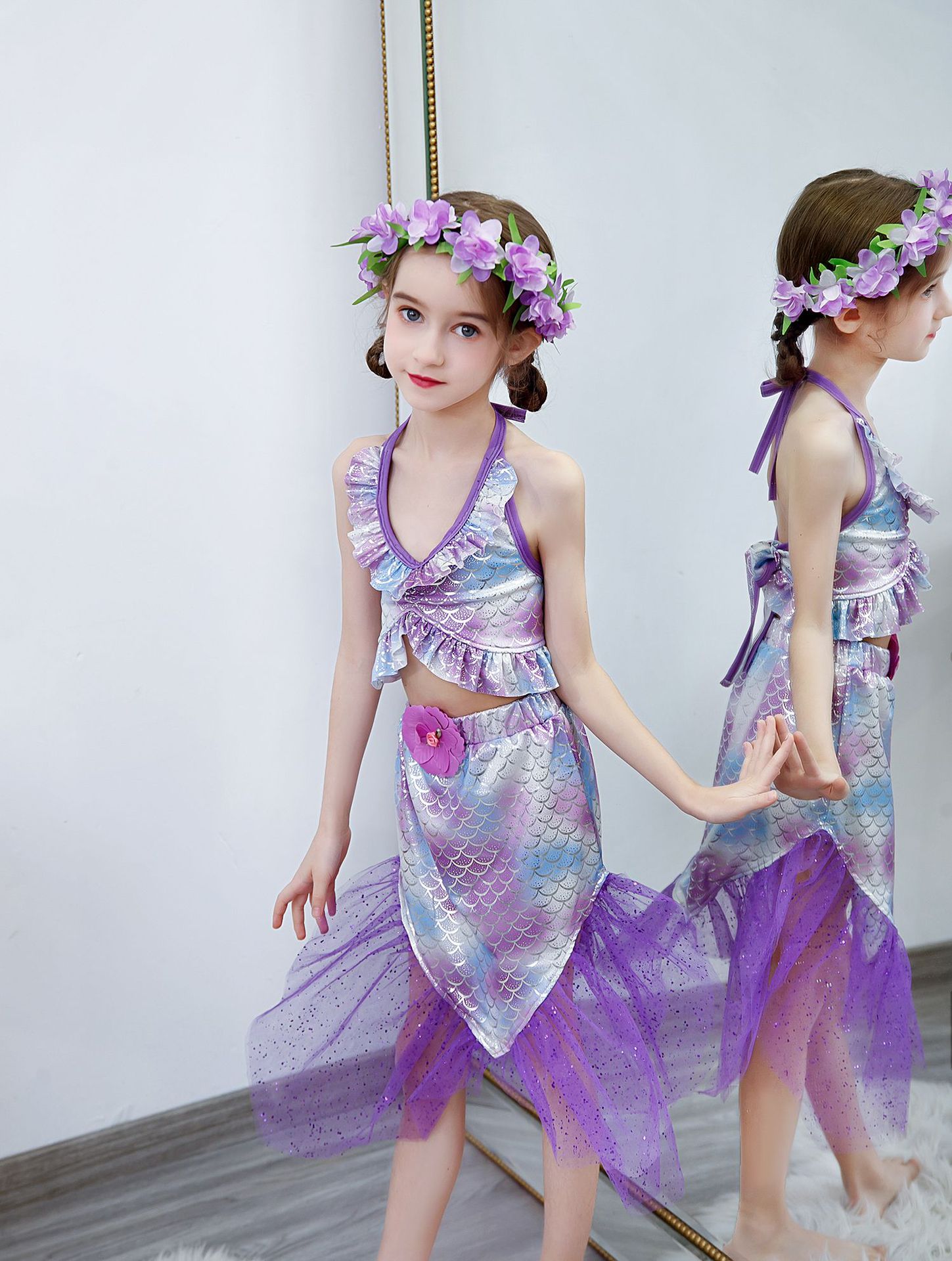 外贸儿童美人鱼公主裙人鱼姬连衣裙服装生日表演服万圣女童裙