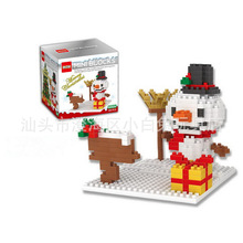 跨境儿童圣诞积木益智玩具创意拼插拼装小颗粒圣诞老人鹿雪人摆件