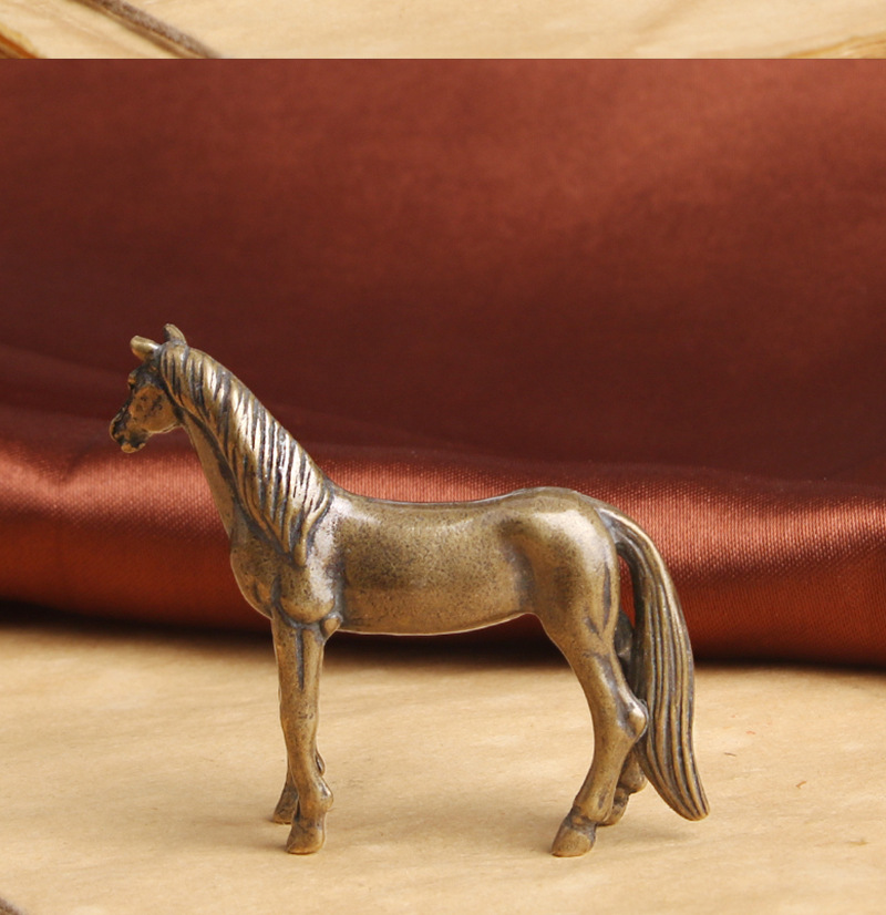 黄铜做旧骏马摆件马到成功生肖马转运摆饰茶宠文玩收藏老铜器批发
