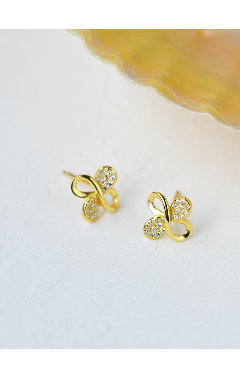 蒂奇韩版新款s925银四叶草微镶耳钉女高级感气质学生银耳饰潮