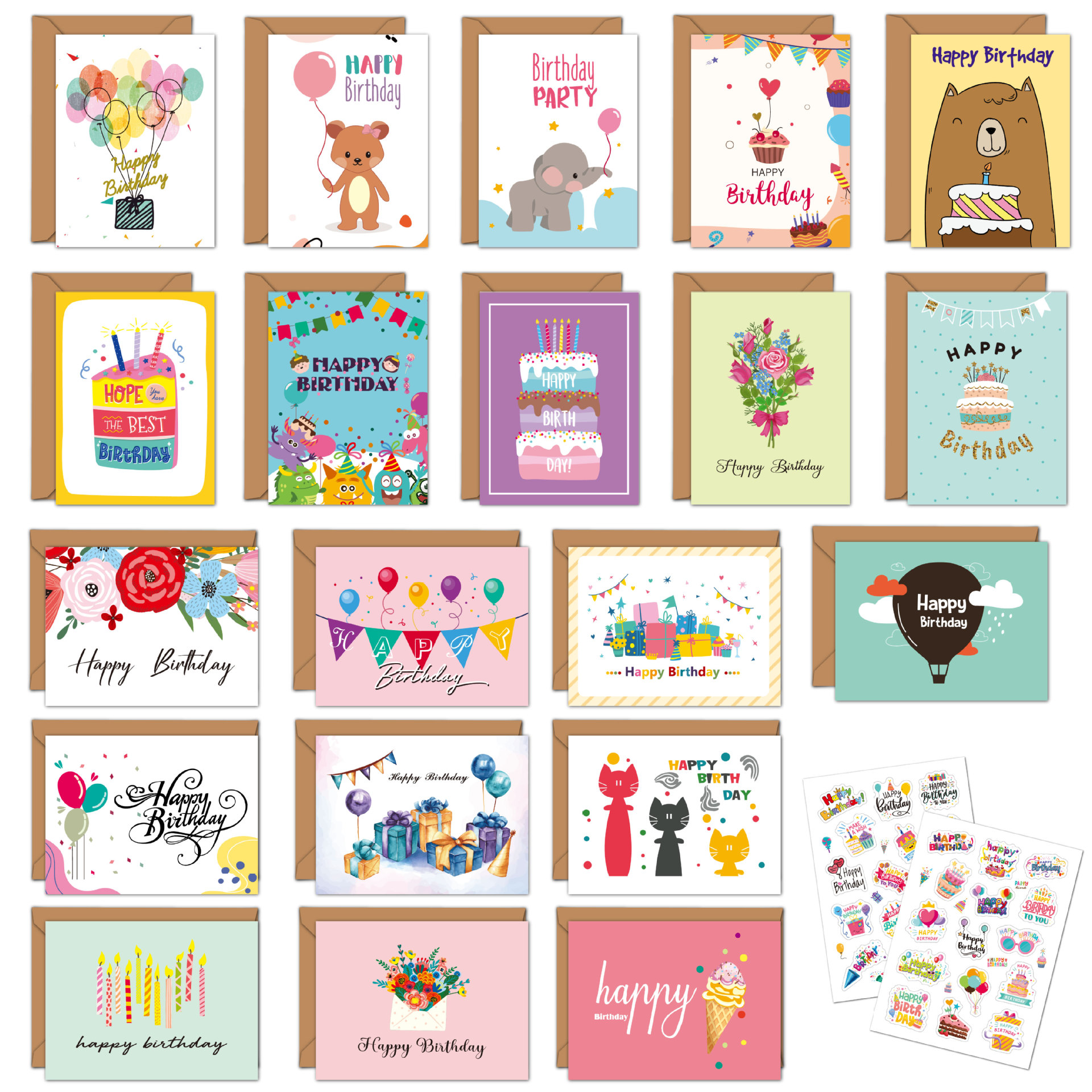 cross-border happy birthday card ins children‘s diy combination set with envelope handwriting small blessing birthday greeting card