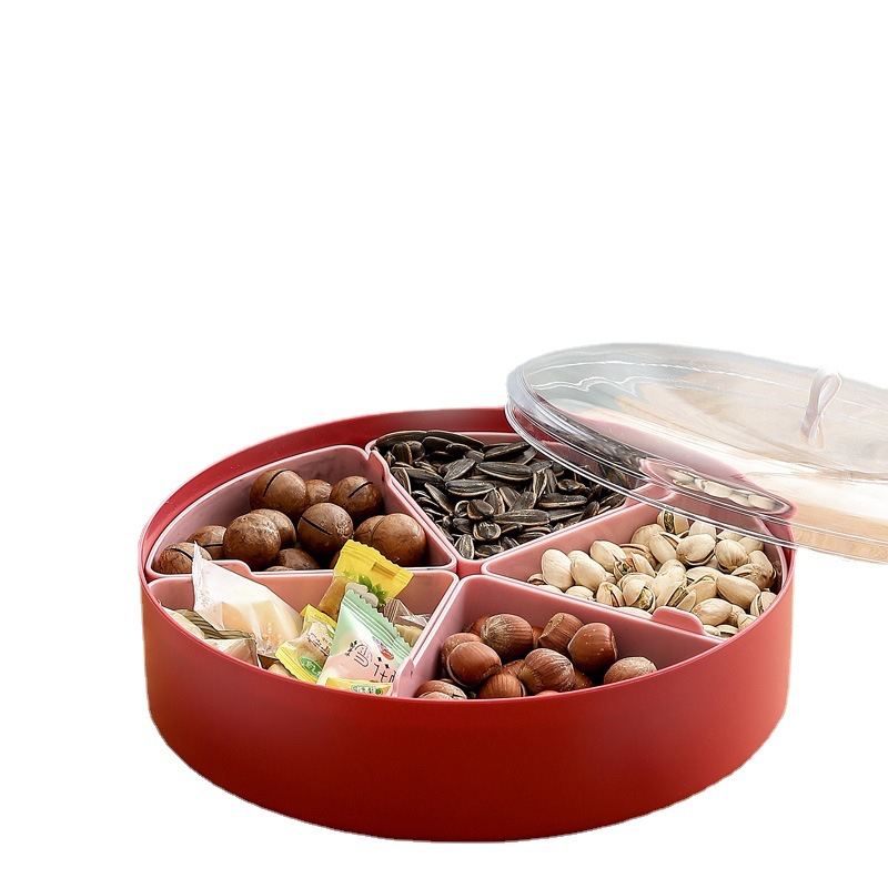 Grid with Lid Storage Box Candy Plate Household Living Room Coffee Table Storage New Year Snack Melon Seeds Dried Fruit Box 0170