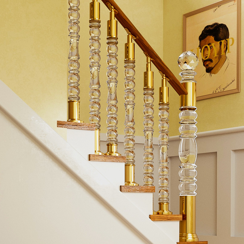 楼梯立柱亚克力有机玻璃美式轻奢简约水晶不锈钢护栏起头柱罗马柱