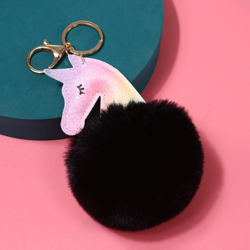 GREAT Dreamy Cute Unicorn 10cm Fur Ball Keychain Bright Color Mesh Handbag Pendant Factory Wholesale