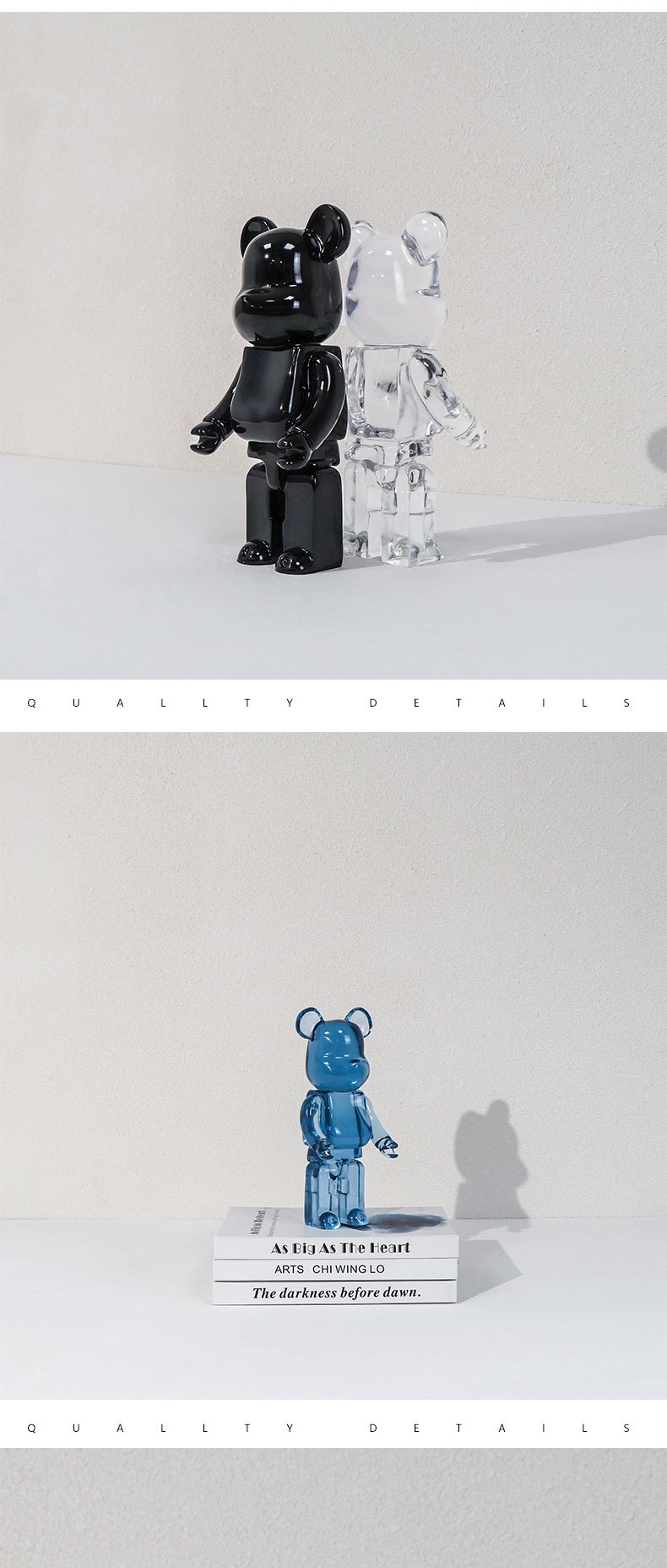 简约现代黑色透明树脂暴力熊潮流手办公仔 客厅样板间儿童房摆件