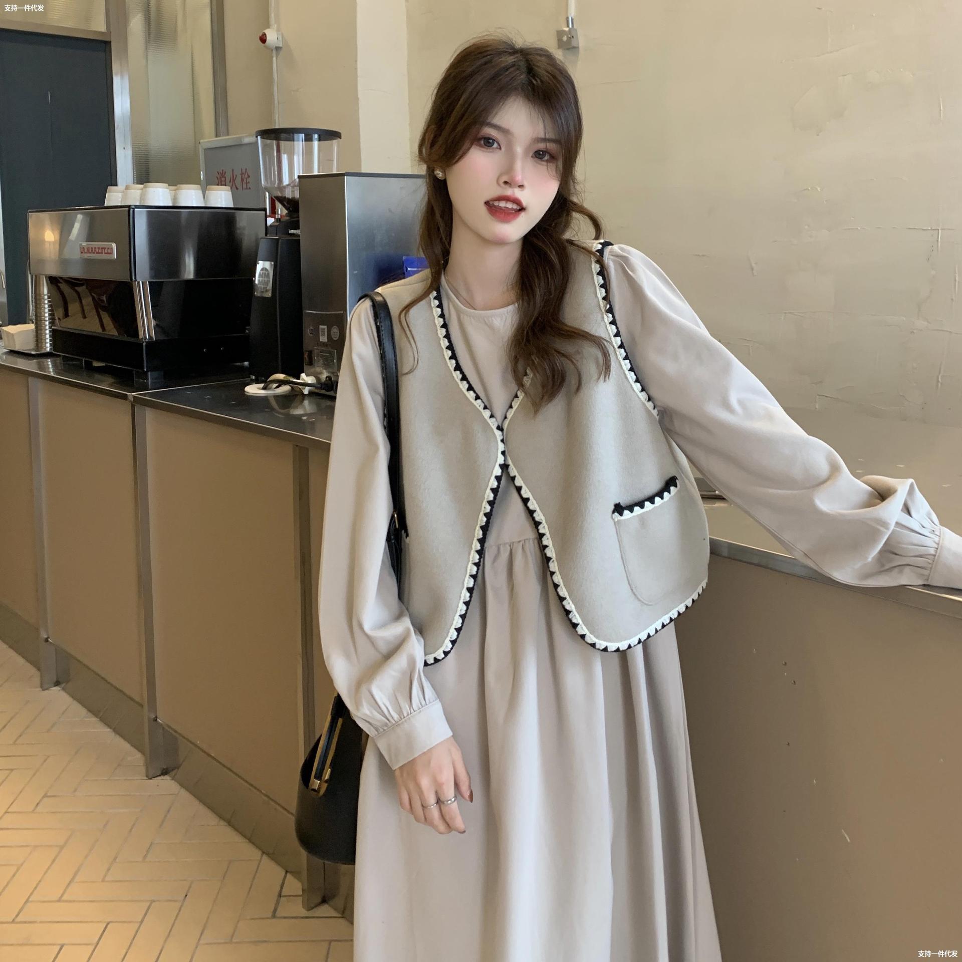 法式宽松长袖连衣裙子2022新款春季女温柔风设计感小众气质中长裙