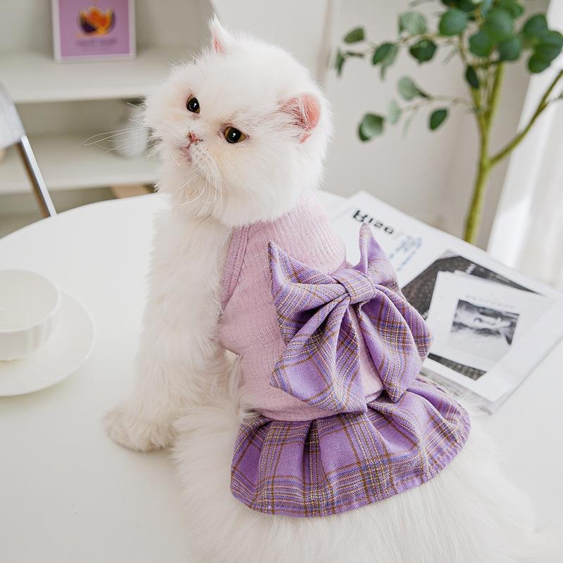 夏季宠物衣服小猫咪吊带百褶裙蝴蝶结jk风防掉毛猫背心布偶公主裙
