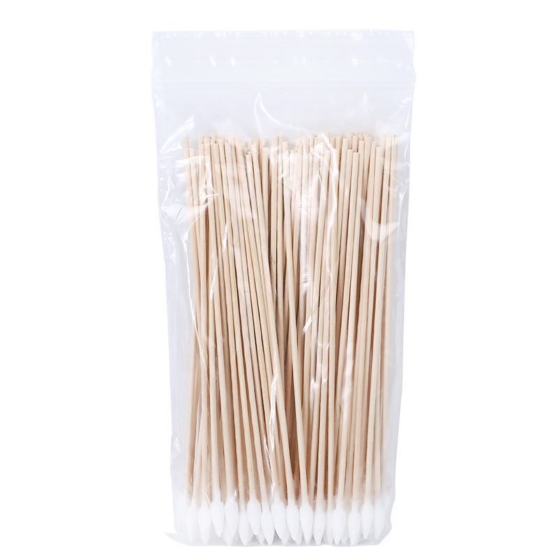 Cross-Border European and American 15cm Single-Head Long Wooden Stick Disposable Cotton Swabs 100 Six-Inch Industrial Dust-Free Birch Cotton Swab