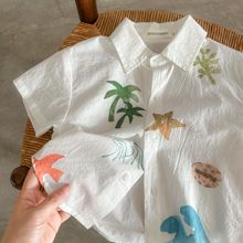 新款童装夏季上衣韩版儿童短袖衬衫2024男童半袖衬衣宝宝薄款衣服