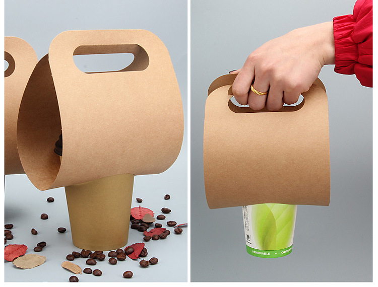 一次性环保牛皮纸手提杯托 咖啡奶茶外卖打包杯托两杯托创意杯托
