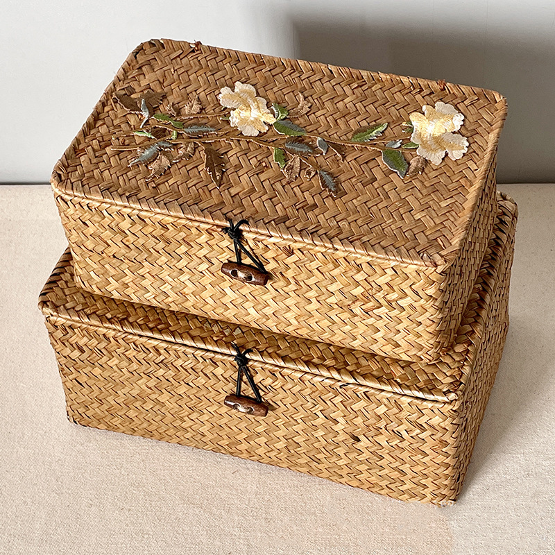 Chinese Style Woven Seaweed Hand Gift Box with Lid Wedding Wedding Bridesmaid Gift