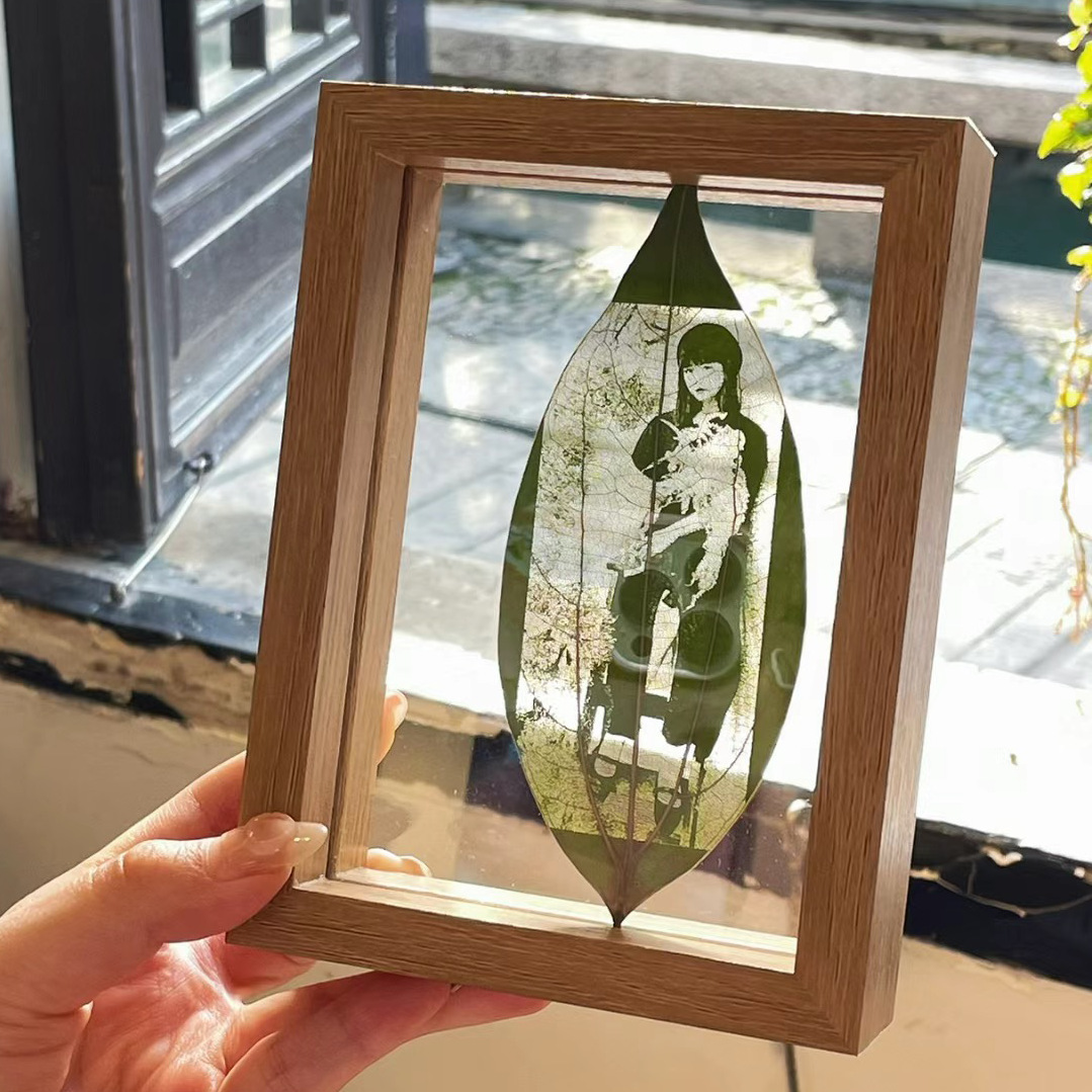 Double-Sided Glass Leaf Carving Photo Frame 6-Inch Diy Dried Flower Leaf Carving Photo Specimen Box Transparent Picture Frame Wholesale