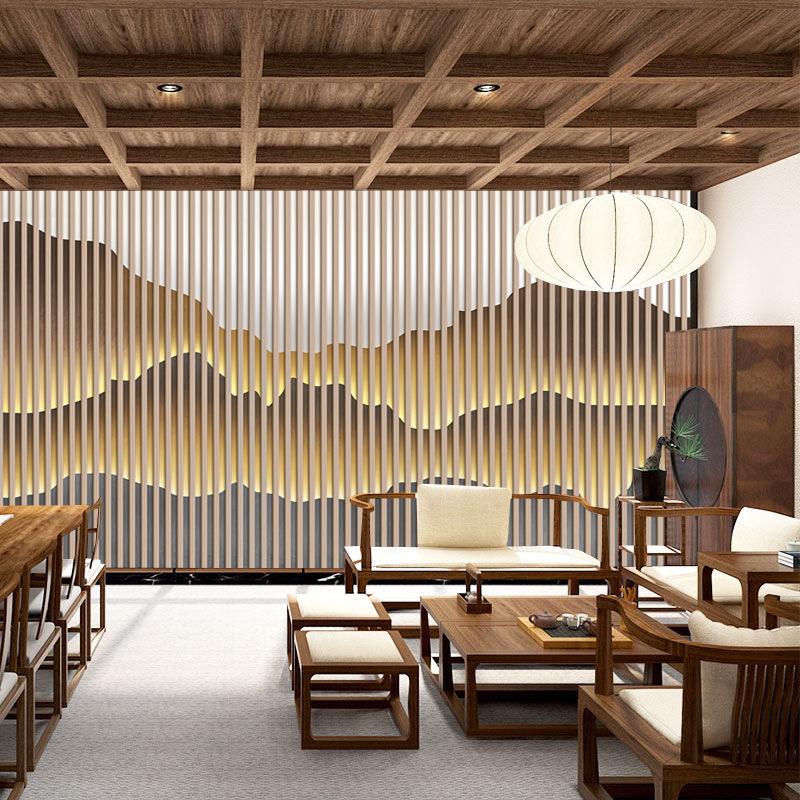 立体新中式美容院壁纸茶室吧台背景墙纸会所禅意装饰采耳馆墙布批