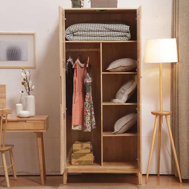 北欧全实木衣柜推拉移门现代简约小户型原木家用卧室收纳出租房用