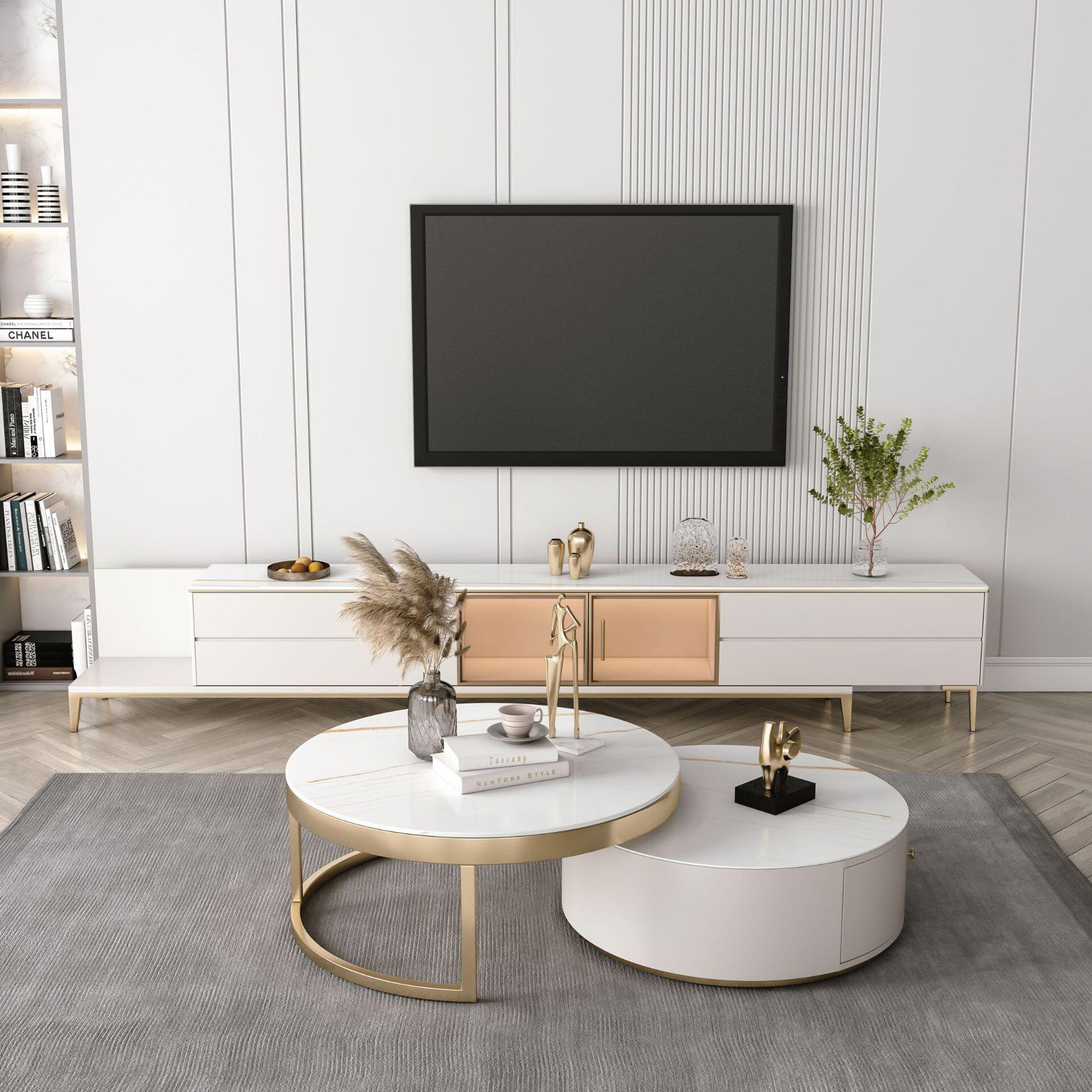 包邮北欧轻奢岩板电视柜茶几组合小户型可伸缩现代简约家用视听柜