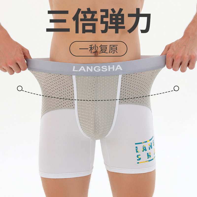 Langsha Sports Underwear Men's Wear-Resistant Crotch Quick-Drying Mesh Summer Thin Extended Running Anti-Wear Leg Underpants