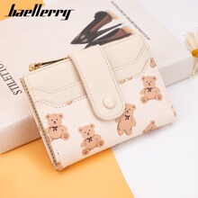 Baellerry短款女士钱包韩版小熊印花拉链零钱包时尚搭扣钱夹皮夹