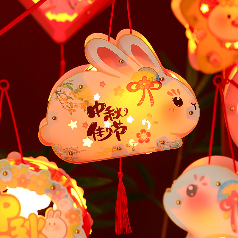 new year lantern festival lantern children‘s handmade material package cartoon toy portable luminous rabbit paper lamp stall