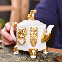 静松中国白羊脂玉白瓷茶壶单个家用泡茶器仿古貔貅功夫陶瓷茶壶