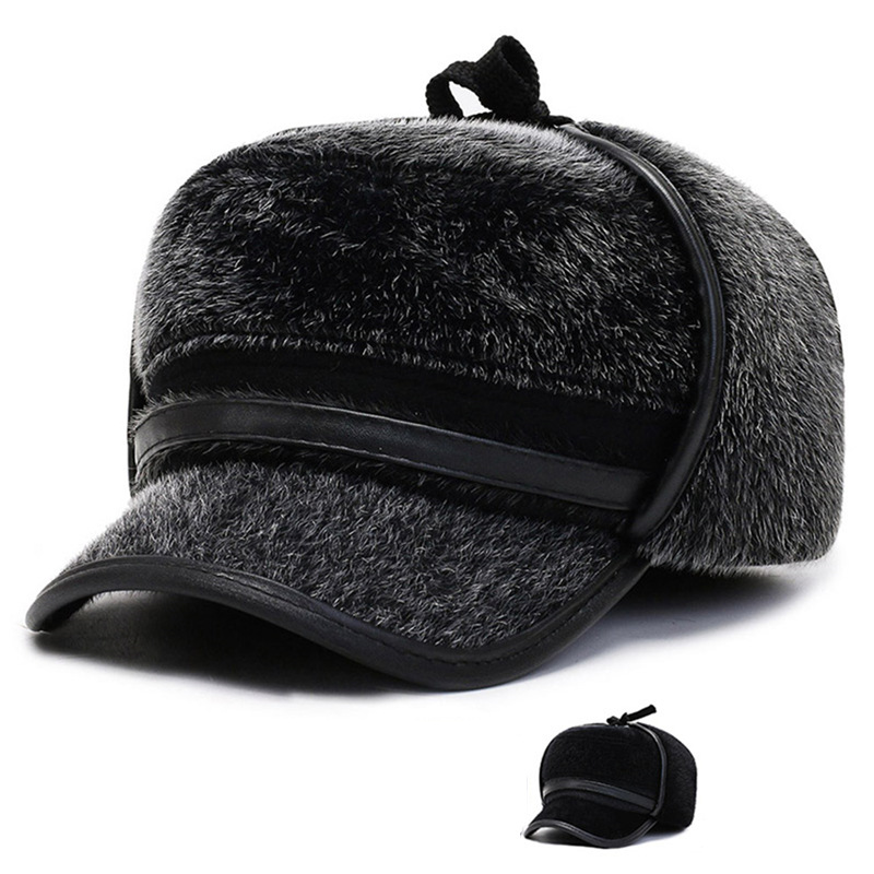 Middle-Aged and Elderly Mink-like Thickened Baseball Cap Men's Hat Winter Warm Old Dad Ear Protection Autumn and Winter Peaked Cap