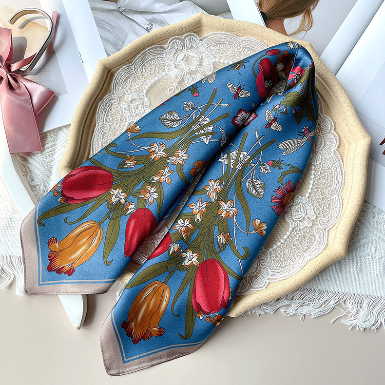 厂家批发丝绸围巾真丝小方巾53cm缎面韩版百搭桑蚕丝丝巾装饰围脖