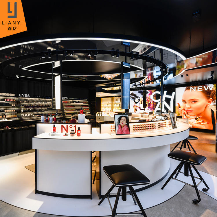 整店奢侈品化妆品展示柜定制 化妆品柜台异形口红柜台彩妆展示柜