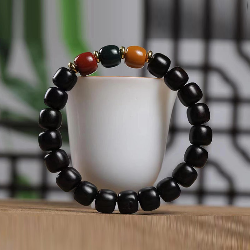 黑檀木老型珠桶珠绿檀木手串紫光檀佛珠乌木念珠手链檀香配饰礼品