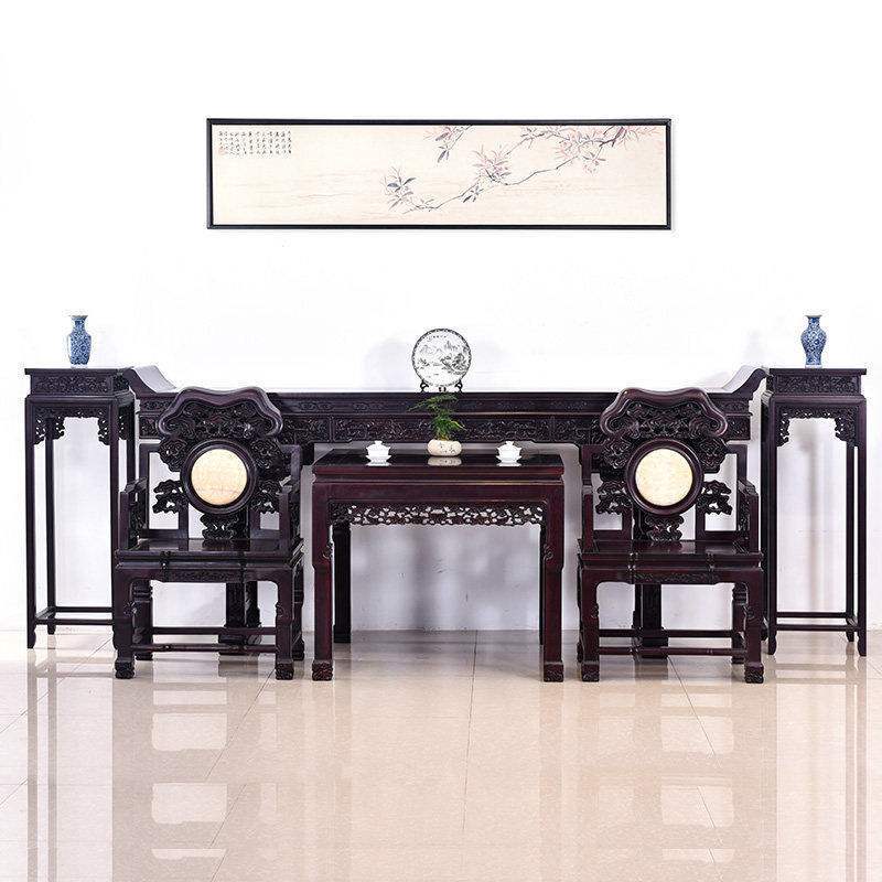 红木家具赞比亚血檀赞比亚灵芝中堂六件套实木中式条案供桌明