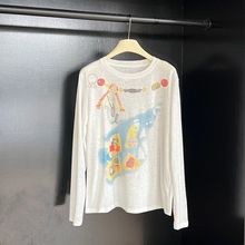 2025夏季新款美式卡通印花雪花棉圆领宽松百搭长袖T恤女防晒上衣
