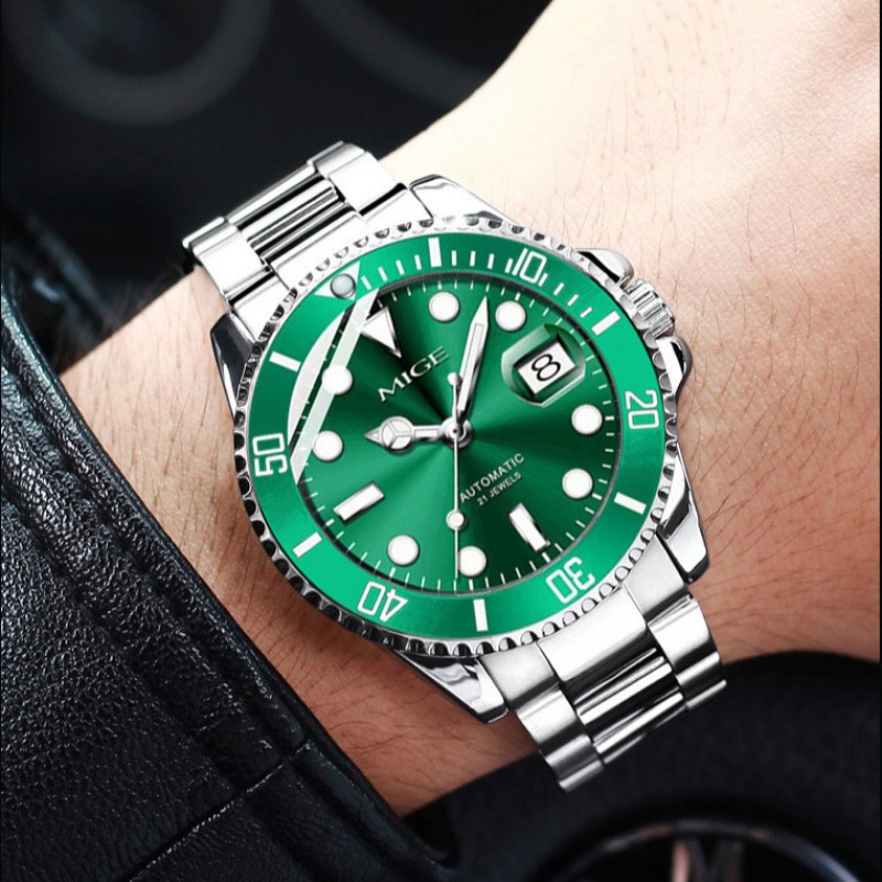 绿水鬼全自动机械表正品 瑞士新款防水钢带夜光防水商务腕表 男表