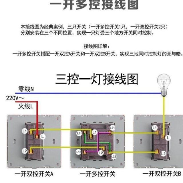 墙壁圆形单开一灯灯开关面板单开三控中途开关多控专用联电多控三