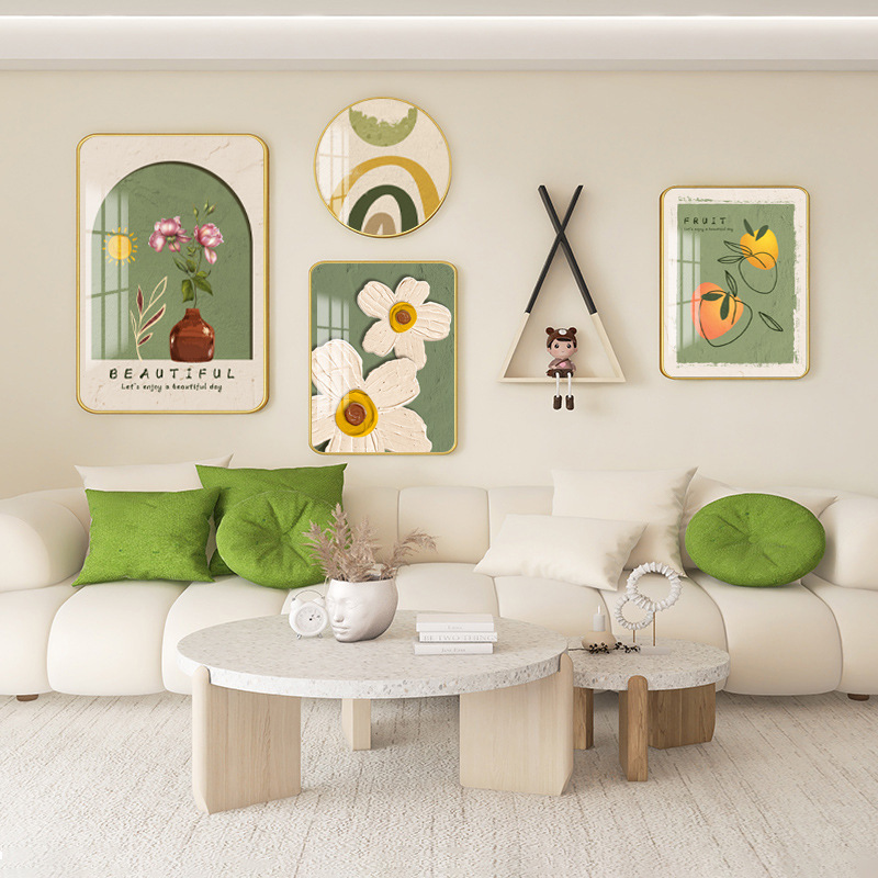 Nordic Style Living Room Decorative Painting Cream Style Flower Green Plant Warm Hanging Painting Modern Minimalist Sofa Background Wall Mural