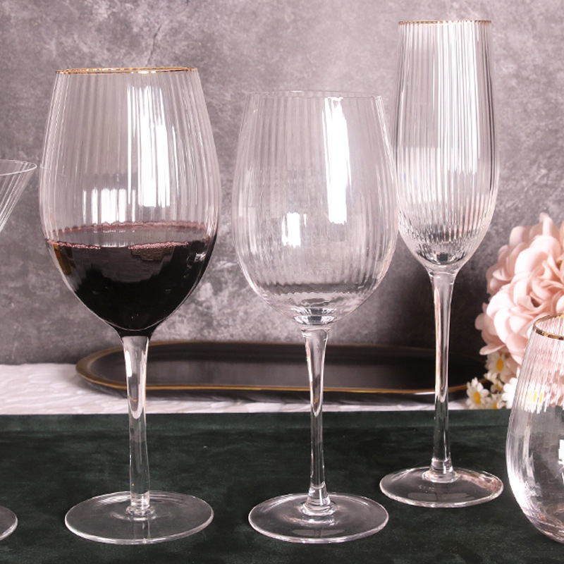Transparent Vertical Pattern Crystal Red Wine Glass Champagne Glass Phnom Penh Goblet Creative Household Wine Glass Glass Wholesale