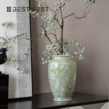 Best west 新中式复古青花瓷陶瓷花瓶摆件家居高级感花器装饰品