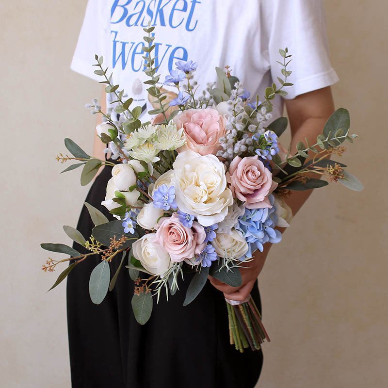 韩式蓝色绣球新娘拍照手捧花仿真花婚礼婚庆影楼摄影道具假花把束