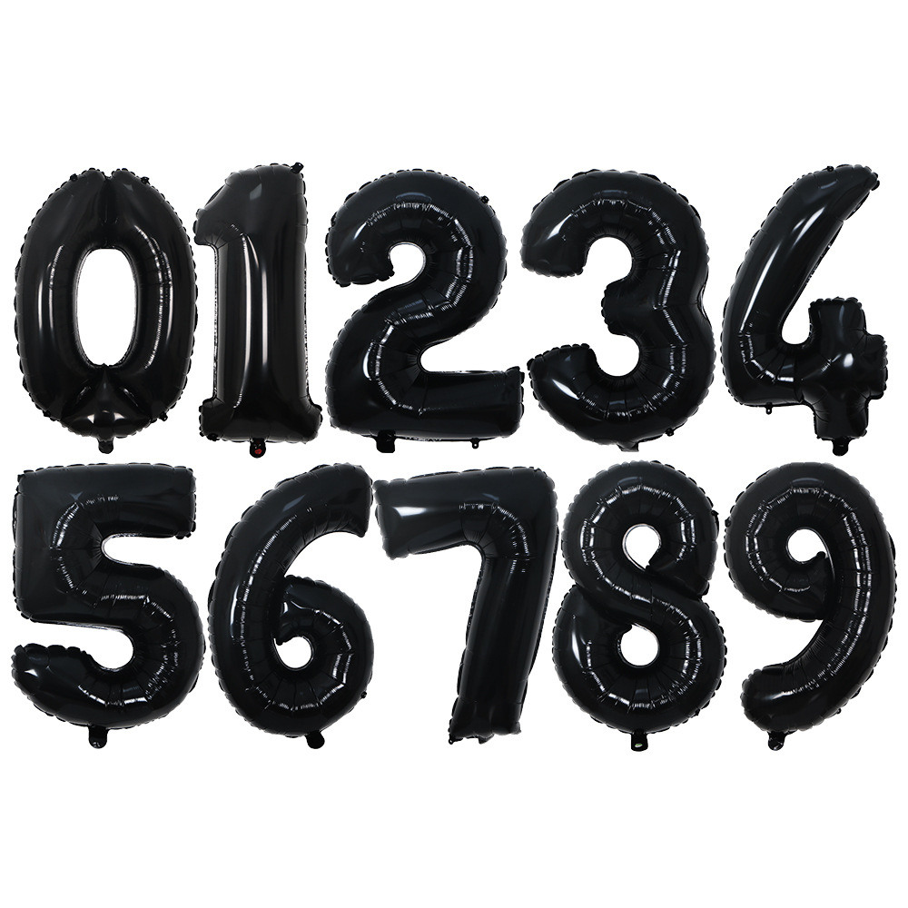 跨境 32寸黑色胖版数字气球 0-9 儿童生日欧美婚礼装饰布置气球