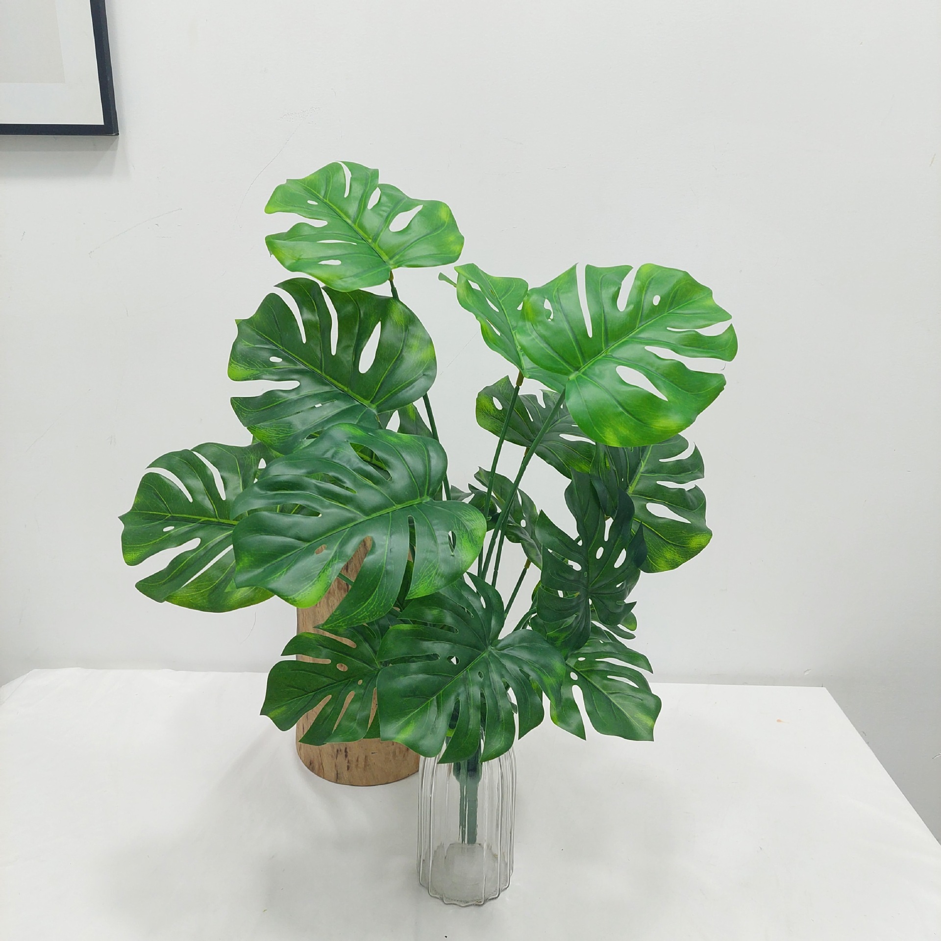 玫蕊仿真绿植18头10头龟背叶苹果叶家居装饰品质仿真植物外贸出口